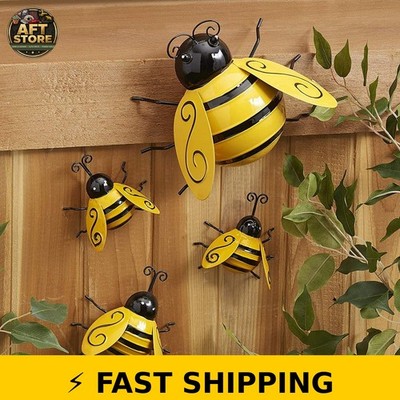 Yungeln 4PCS Metal Bumble Bee Wall Art for Home Garden Decor