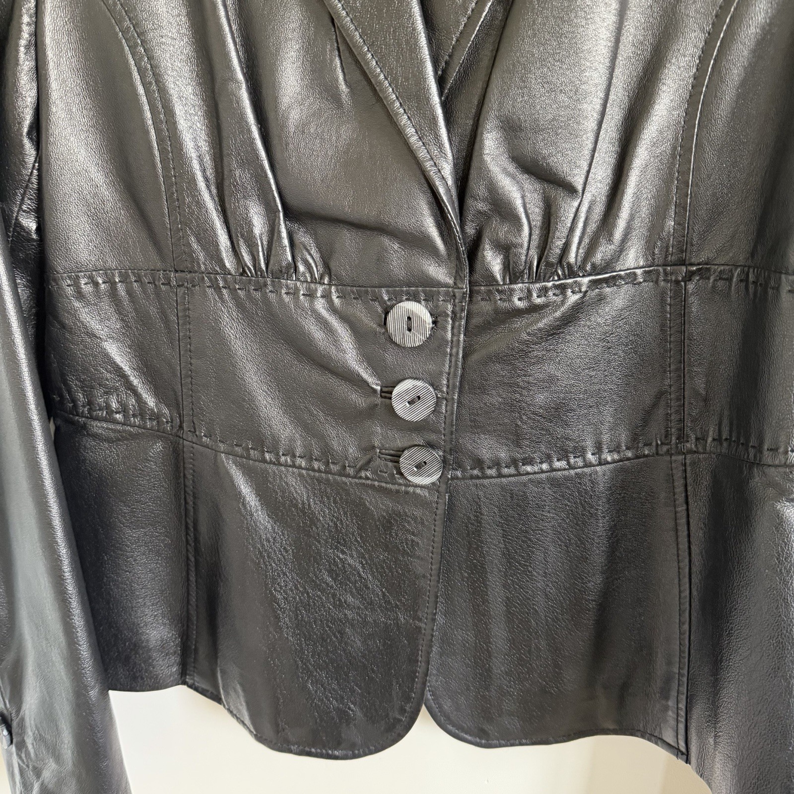 Axcess Black Leather Button-Front Collared Lined … - image 2
