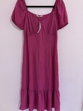 George NEW Hot Pink Midi Dress Puff Sleeve Milk Maid UK 12 RRP £18 Summer Hols