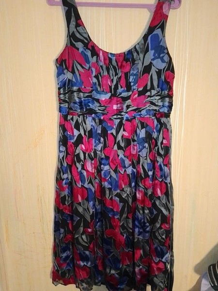 Women Monsoon Dress Red Silk 42 / XL
