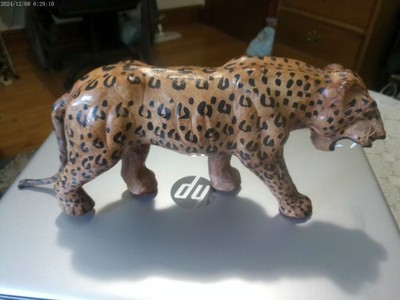 Vintage leather wrapped leopard 14x6 India collectible