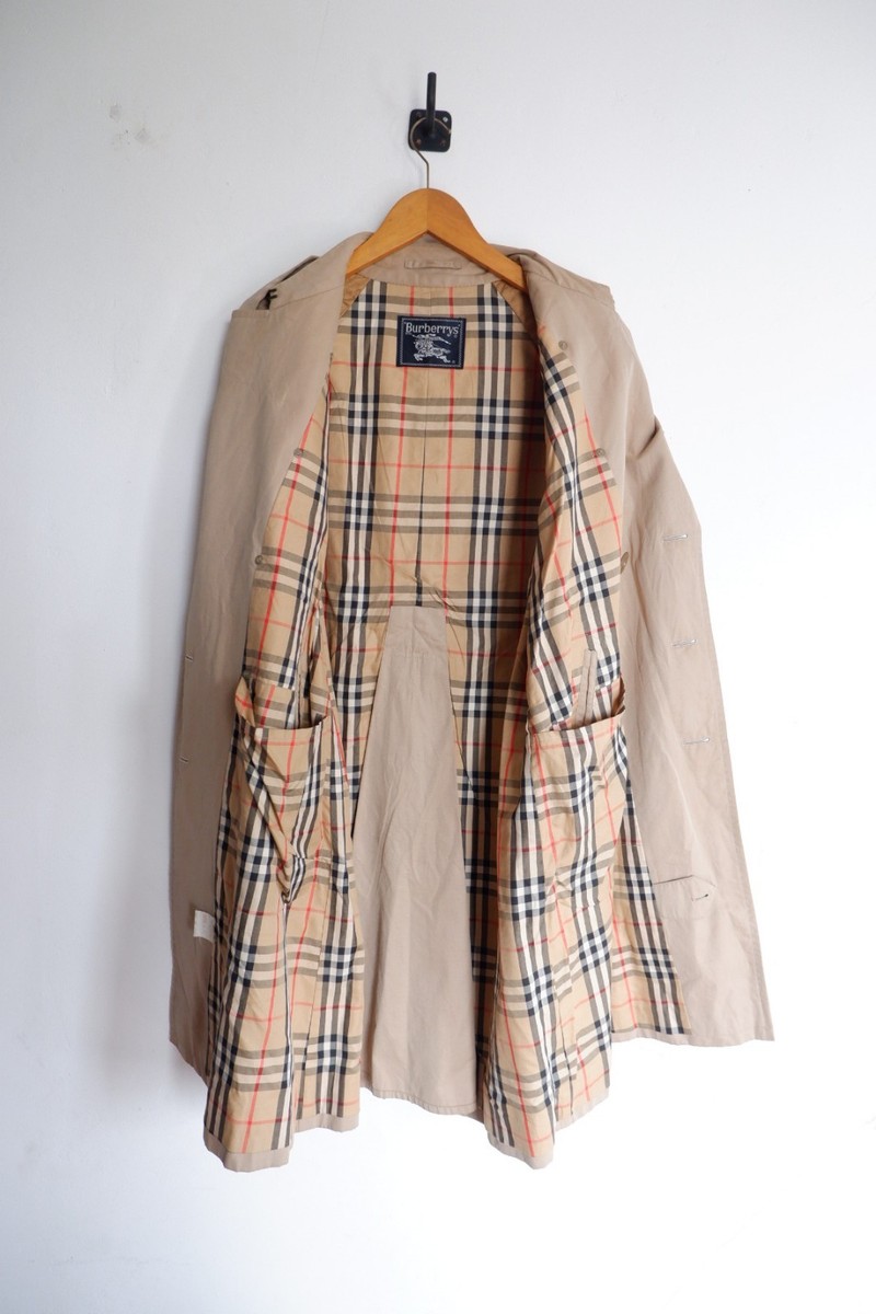 Vintage 80s Burberrys Nova Check Double Breast Trench Coat