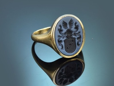 UM 1955! SEHR SCHÖNER SIEGEL RING MIT WAPPENGRAVUR AUS GOLD 585