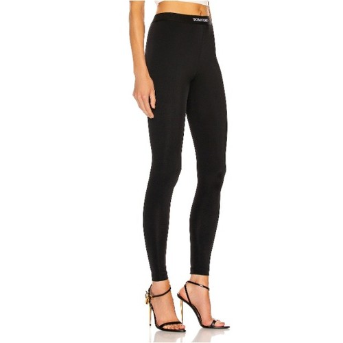 Tom Ford, Tom Ford Leggings Women M Black Logo Waistband Side Pocket Stretch Yoga Pull On