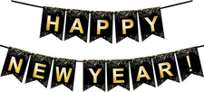 Fecedy Black Gold Happy New Year Banner for year Party Multicolor