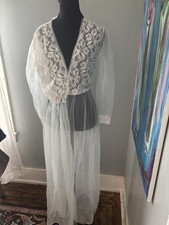 VTG Blue Sheer Lace Soft Moments Womens Peignoir Robe Lingerie M Made In USA