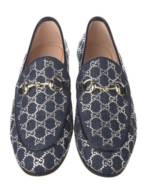 GUCCI Jordaan Loafer Canadian Denim w/ GG Sparkling Crystals Size 8 NIB 836047