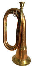 COPPER  BRASS BUGLE Brass Trumpet Horn Musical Instrument with Plaque VINTAGE