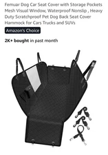 Femuar Dog Car Seat Cover with Storage Pockets Mesh Visual Window,Waterproof1167