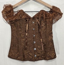 Brown Overbust Off Shoulder Lace Corset S Renaissance Steampunk Gothic Victorian