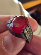 Vintage Mexican Sterling Silver Ring   Size 11   Bold Red Faceted Stone   Modern