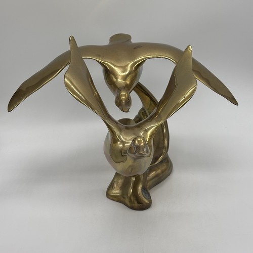 Mid-Century Modern Made In Korea Large Brass Two Ducks in Flight Sculpture - Picture 5 of 17