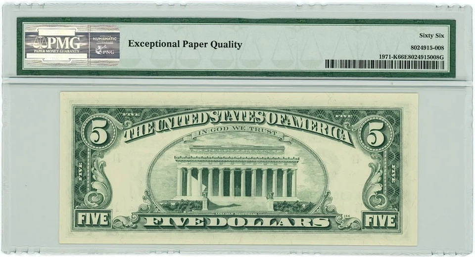 FR.1971-K $5 1969B Federal Reserve Note Dallas Gem Unc 66 EPQ PMG 950222-187 - Image 2 of 3