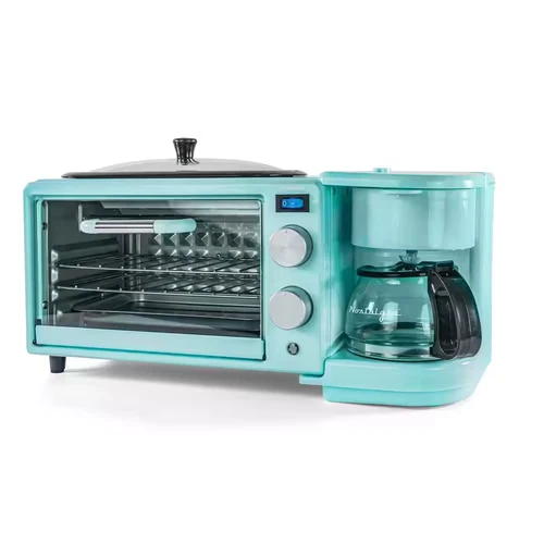 Retro 600 W 3-In-1 Toaster Oven Breakfast Station-Aqua