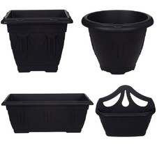 2 x Black Venetian Planter Flower Round Pot Square Window Container Wall Fence