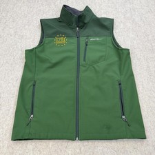 Eddie Bauer Vest Mens Medium Green Softshell Fleece 1781 Brewing Co Beer Zip