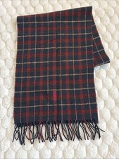 Polo Ralph Lauren Made In Scotland Wool Blend Plaid Scarf Logo Fringe
