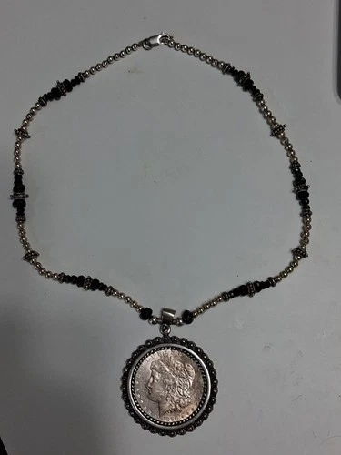 1890 Morgan Dollar VF Very Fine 90% Silver In a Sterling Silver  ( Necklace )