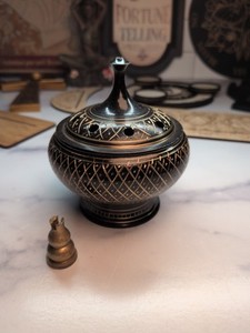Black And Gold Brass Incense Burner With Brass Holder