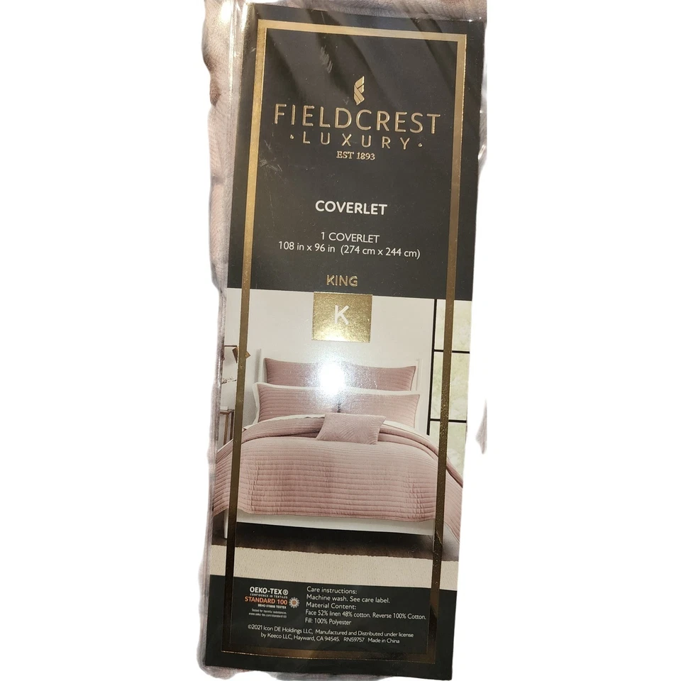Fieldcrest Luxury Dusty Rose King Coverlet Herringbone Quilted Bedding New - Image 2 of 4