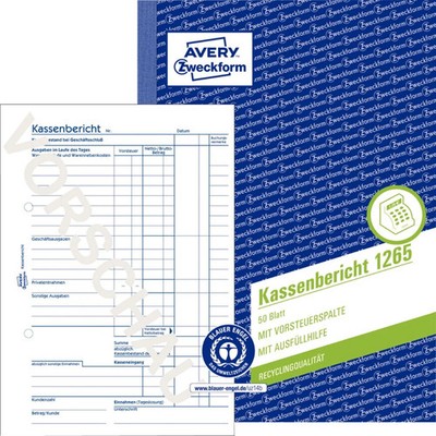 1-30x AVERY Zweckform Recycling-Formularbuch ''Kassenbericht'', A5 BIS 70% RABATT