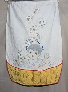 Vintage Cotton Laundry Bag 1950s Hand Stitched Black Americana 24"X 16" Hankies