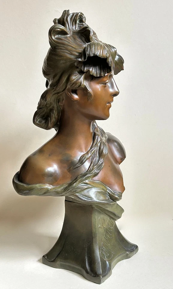 Grosse Büste Frau: Coquelicot 58,5 cm hoch Jugendstil sign. Ant. Nelson um 1900 - Bild 4 von 4