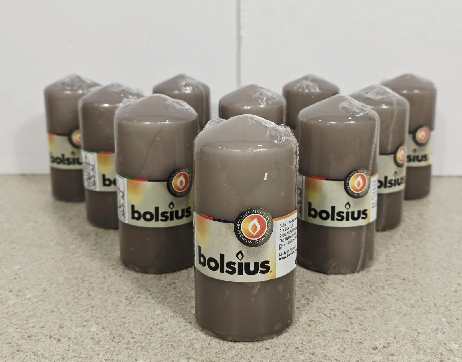 BOLSIUS 10 Gray Pillar Candles - 2.25 x 4.75 Inches - Premium European Quality