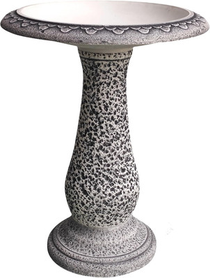 Bird Bath for outside 23 Inch Speckled White - Stone-Resin Composite Pedestal Bi