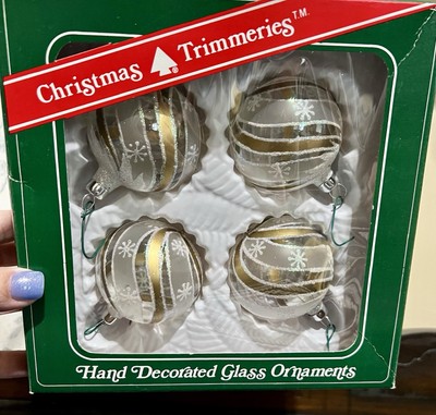 4 VTG 1988 Bradford Christmas Trimmeries Hand Decorated Glass Ball Ornaments