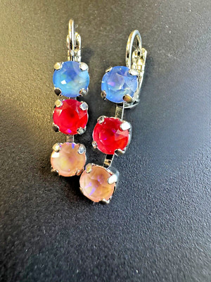 Small Three Stoned Mariana Earrings in ''Candy'' - Rhodium