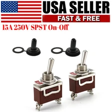 2PCS Heavy Duty Toggle Switch Waterproof Boot 250V 15A SPST On-Off