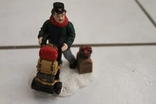 MERVYN'S VILLAGE ACCESSORY Figurine 1995 Man with Suitcases & Trunk w/ Cart