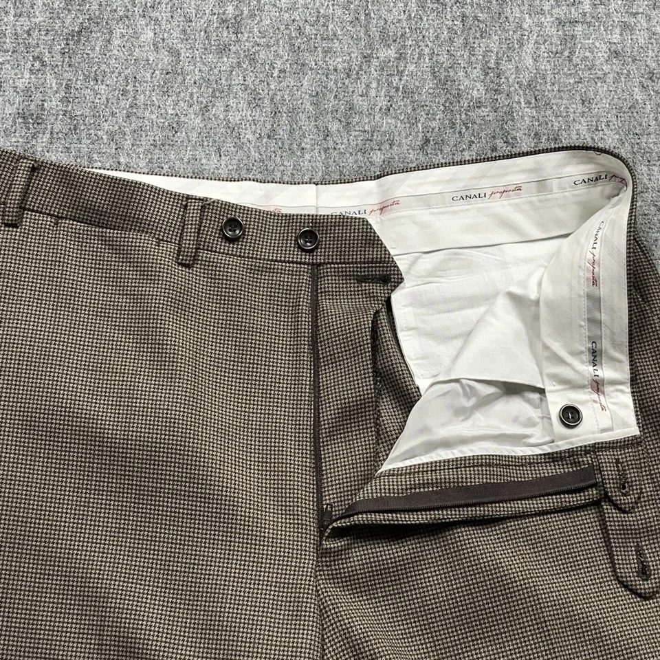 Pantalones de vestir Canali 34x29 puños lana proposta pata de gallo marrón para hombre Foto 4 de 4