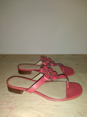 Michael Kors Women's Tara Floral Embellished Pink Leather Thong