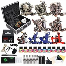 Professional Complete Tattoo Kit 9 Top Machine Gun 10 Ink 50 Needle Power Supply