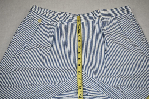 Vintage Pants Kenneth Gordon W34 L28 80s Blue White Seersucker Pleated Cuffed - Picture 9 of 12