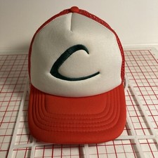 Pok mon Ash Ketchum Mesh Snapback Truckers Cap. Red White Adjustable Logo