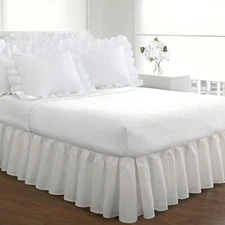 Bedding Ruffled Bedskirt Classic 18” Drop Length Gathered Styling Queen White...