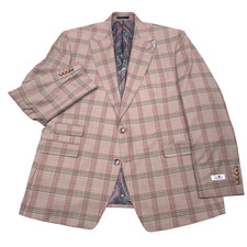 Tayion Acontour Suit Jacket Mens 46R Beige Glen Plaid Peak Lapel NWT