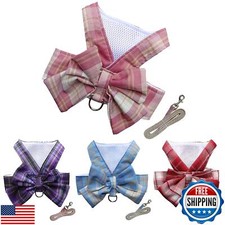 Petbuy Plaid Dog Dress Bow Tie Harness Leash Set,Dog Clothes Harness Dress wi