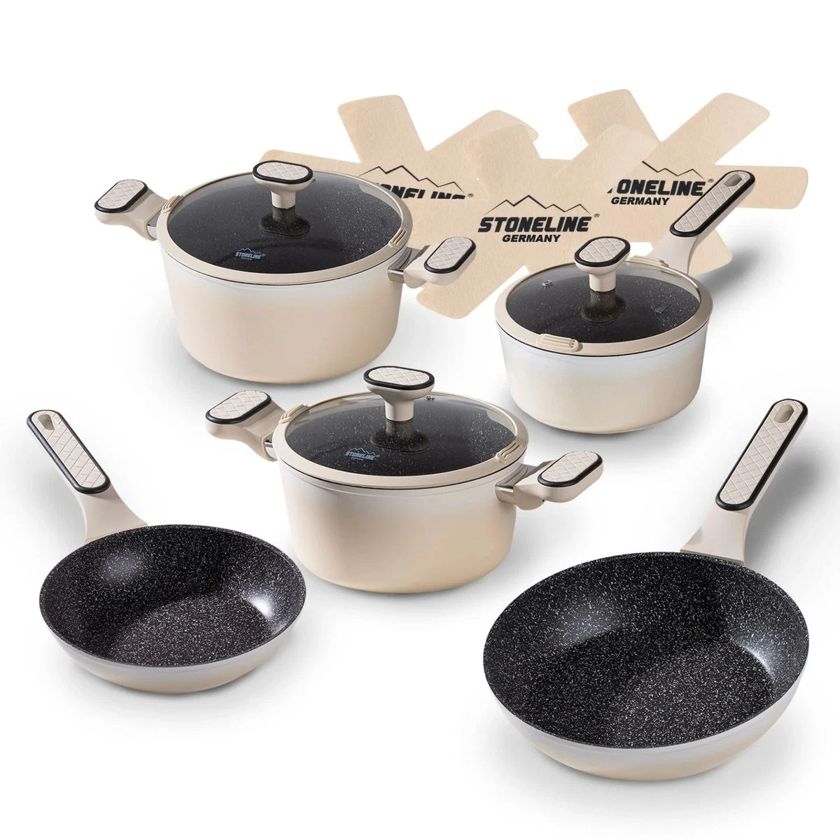 STONELINE® 11-teilig Creme Kochgeschirr-Set 18cm - 24cm Topf 