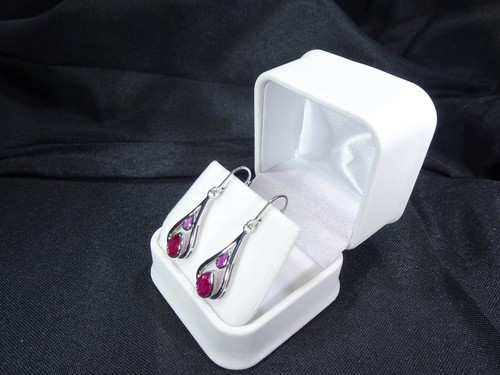 2.98 carats Lab-Created Red Ruby Solid Sterling Silver Lever back Earrings - Picture 11 of 11