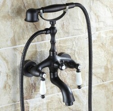 Oil Rubbed Bronze Bathroom Tub Faucets Wall Mount W/ Hand Shower Spray Mixer Tap