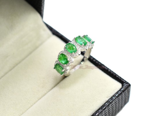 Natural Zambian Emerald Gemstone 925 Sterling Silver May Birthstone Wedding Ring - Picture 4 of 6