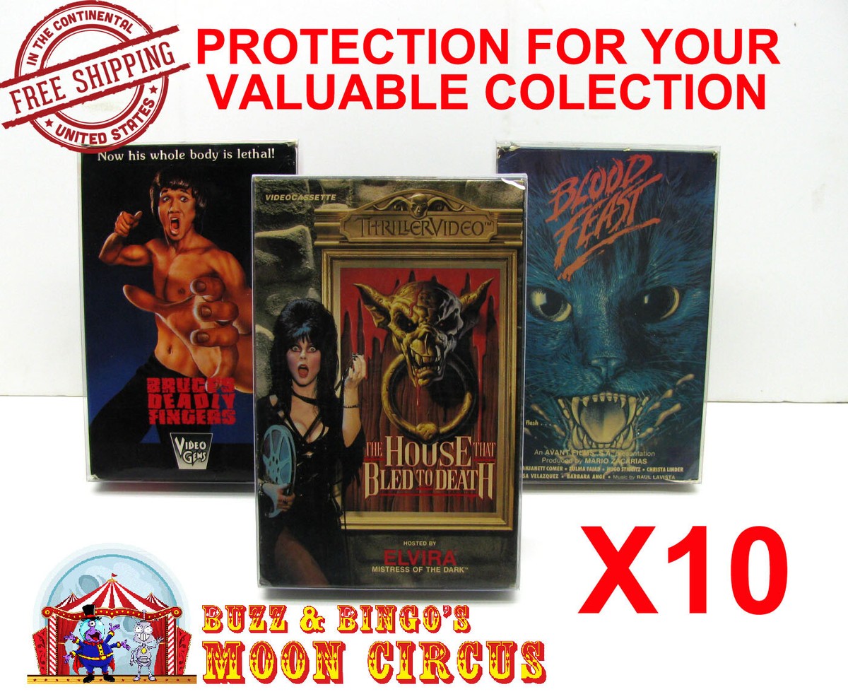 10x VHS MOVIE CARDBOARD BIG BOX (SIZE D) CLEAR PLASTIC PROTECTIVE