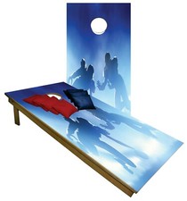 CORNHOLE BEANBAG TOSS GAME w Bags Game Board Football Sports Blue Set