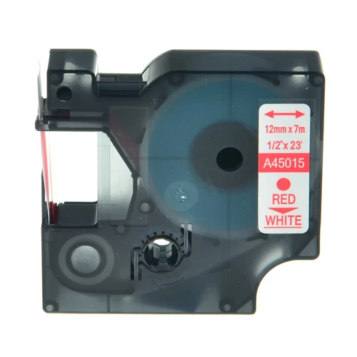 45015 Rouge Sur Blanc Ruban Compatible DYMO D1 Cassette Labelmanager 12mm