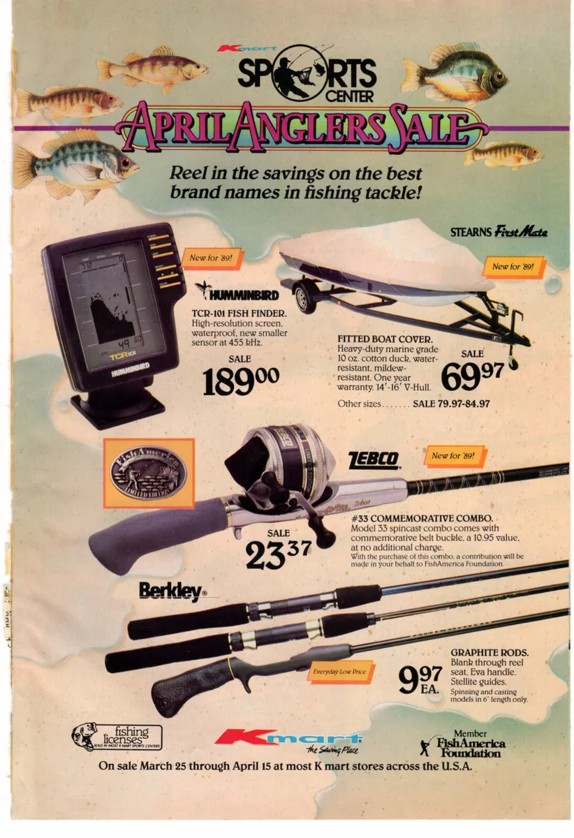 KMART Sports Center Fishing Rods Tackle 1989 Vintage Multi Pg Print Ad  Original