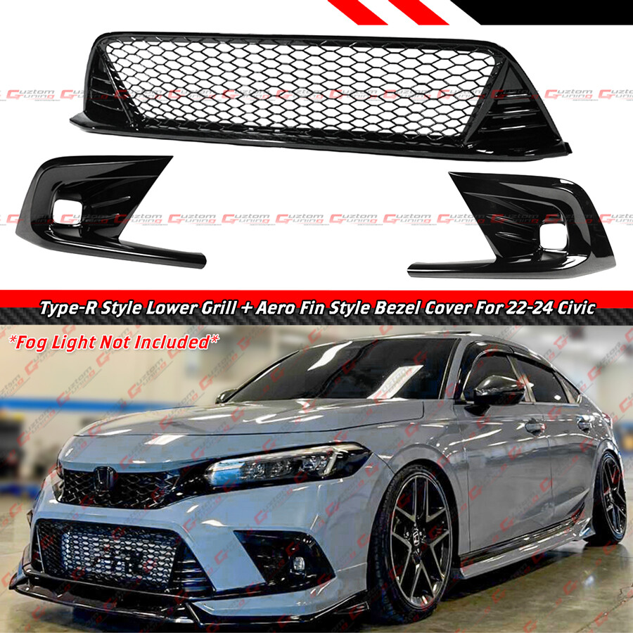 2022-2024 Honda Civic Type-R Style Front Lower Grill + Fog Light Bezel ...